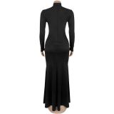 Sexy Hot Drill Patchwork Split Maxi Dress BY-7297