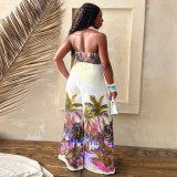 Sleeveless Print Shirt And Wide Leg Pants Loose Suit YF-20158