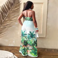 Sleeveless Print Shirt And Wide Leg Pants Loose Suit YF-20158
