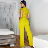 Solid Color Tie Up V Neck Wide Leg Jumpsuit CYA-901738