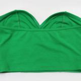 Solid Color Print Wrap Chest Loose Pants Suit CYA-901745