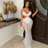 V Neck Lace See Through Maxi Dress CYA-901700