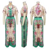 Sexy V-Neck Vintage Print Jumpsuit YF-20154
