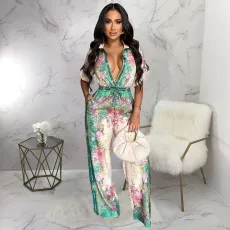 Sexy V-Neck Vintage Print Jumpsuit YF-20154
