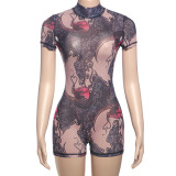 Print Mesh Backless Romper GZJQ-K25Q66528