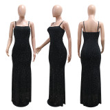 Sexy Hot Drill Solid Color Maxi Dress CYA-901715