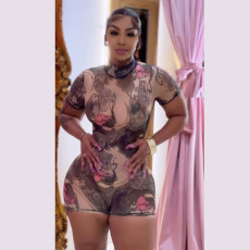 Print Mesh Backless Romper GZJQ-K25Q66528