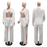 See Through Hollow Out Knit 3 Piece Pants Set CYA-901729