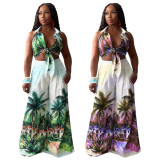 Sleeveless Print Shirt And Wide Leg Pants Loose Suit YF-20158