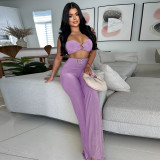 Solid Color Sexy Halterneck Two Piece Pants Set YF-20181
