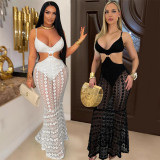 V Neck Lace See Through Maxi Dress CYA-901700