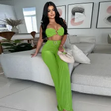 Solid Color Sexy Halterneck Two Piece Pants Set YF-20181