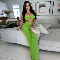 Solid Color Sexy Halterneck Two Piece Pants Set YF-20181
