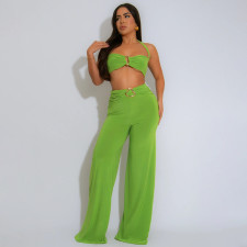 Solid Color Sexy Halterneck Two Piece Pants Set YF-20181