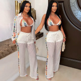 See Through Hollow Out Knit 3 Piece Pants Set CYA-901729