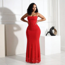 Sexy Hot Drill Solid Color Maxi Dress CYA-901715