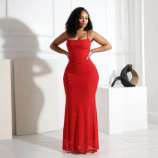 Sexy Hot Drill Solid Color Maxi Dress CYA-901715