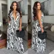 Deep V Neck Backless Print Jumpsuit BY-7310