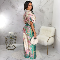 Sexy V-Neck Vintage Print Jumpsuit YF-20154