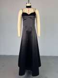 V-neck Solid A-line Big Swing Maxi Dress GCNE-HK7842