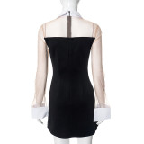 Mesh Patchwork Lapel Mini Dress GSZM-K25DS022