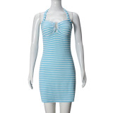 Stripe Contrast Color Halterneck Mini Dress GNZD-51619DBD