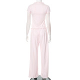 Solid Color Short Sleeve Two Piece Pants Set GSZM-Y25ST104