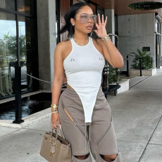 Solid Color Hollow Out Sleeveless Bodysuit GNZD-51655THD