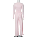 Solid Color O Neck Loose Two Piece Pants Set GSZM-Y24ST593