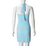 Stripe Contrast Color Halterneck Mini Dress GNZD-51619DBD