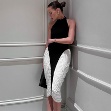 Sleeveless Backless Pleated Midi Dress GSZM-G25DS074