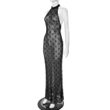 Hollow Out See-through Backless Long Dress MXBF-J25DS024