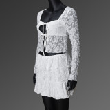 Hollow Out Lace Tie Up Two Piece Skirts Set GNZD-51607SBD