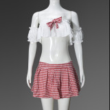 Sexy Plaid Wrap Chest Pleated Skirt 2 Piece Set GNZD-51599SBD