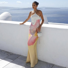 Sexy Print Off Shoulder Halterneck Maxi Dress GSZM-Q25DS074