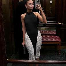 Sleeveless Backless Pleated Midi Dress GSZM-G25DS074