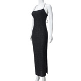 One Shoulder Lace Up Halterneck Maxi Dress GNZD-51535DBD