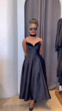 V-neck Solid A-line Big Swing Maxi Dress GCNE-HK7842