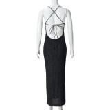 One Shoulder Lace Up Halterneck Maxi Dress GNZD-51535DBD