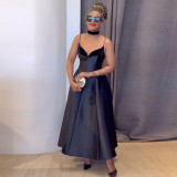 V-neck Solid A-line Big Swing Maxi Dress GCNE-HK7842