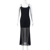 Mesh Double Layer U Neck Sexy Sling Maxi Dress GNZD-51459DBD