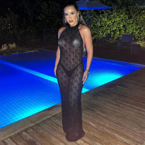 Hollow Out See-through Backless Long Dress MXBF-J25DS024