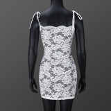 See Through Tie Up Lace Sling Mini Dresss GNZD-51532DHD