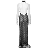 Hollow Out See-through Backless Long Dress MXBF-J25DS024