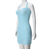 Stripe Contrast Color Halterneck Mini Dress GNZD-51619DBD