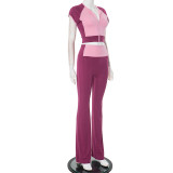 Contrast Color Zipper Tops Micro Flare Pants Suit MXBF-D25ST097