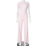 Solid Color O Neck Loose Two Piece Pants Set GSZM-Y24ST593