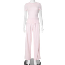 Solid Color O Neck Loose Two Piece Pants Set GSZM-Y24ST593