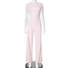 Solid Color O Neck Loose Two Piece Pants Set GSZM-Y24ST593