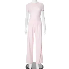 Solid Color O Neck Loose Two Piece Pants Set GSZM-Y24ST593